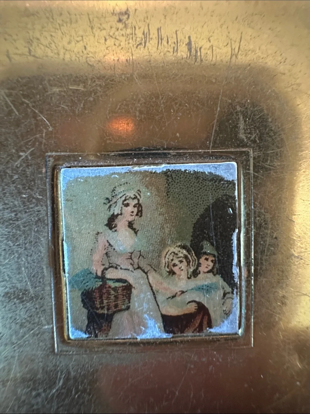 Vintage Yardley Gold Tone Powder Compact with Miniature Painting